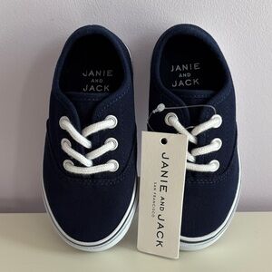NWT Janie and Jack Baby Boy Navy Blue Twill Shoes Lace-Up Sneakers Size 7